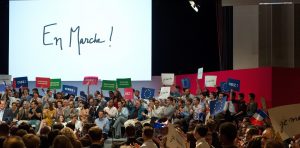 PARIS, FRANCE - JULY 12:  A general view of atmosphere during the 'En Marche' political party meeting at Theatre de la Mutualite on July 12, 2016 in Paris, France. Emmanuel Macron created the political party 'En Marche' on April 6, 2016.  (Photo by Aurelien Meunier/Getty Images)