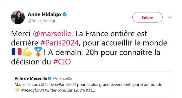 tweet JO 2024 hidalgo