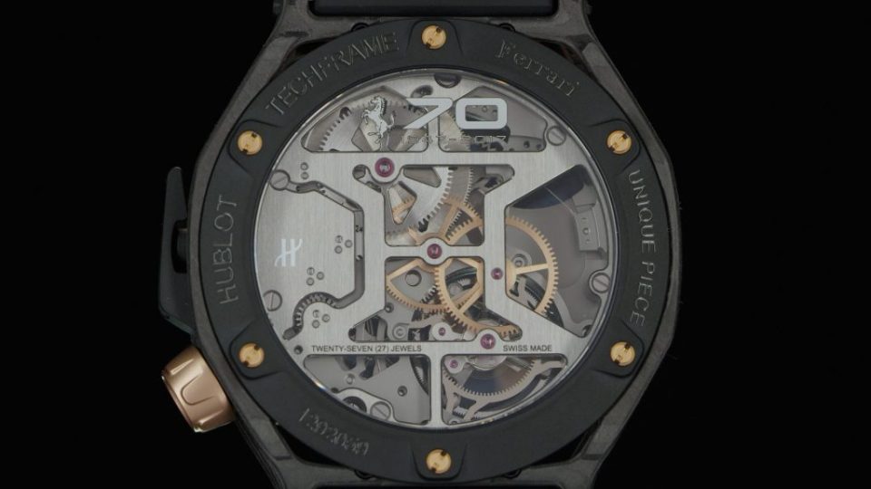 hublot techframe ferrari 70 years tourbillon chronograph in peek carbon king gold unique piece 4 1024x576