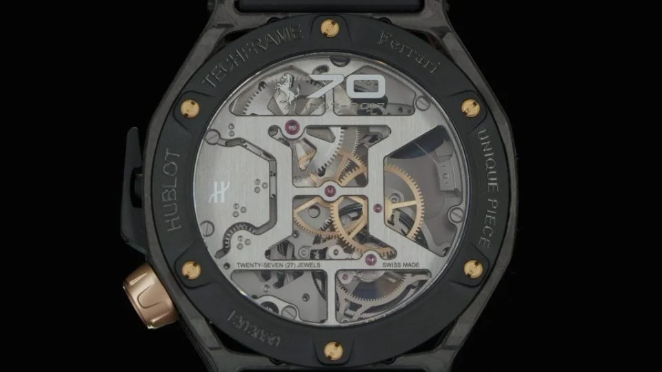 hublot techframe ferrari 70 years tourbillon chronograph in peek carbon king gold unique piece 4 1024x576