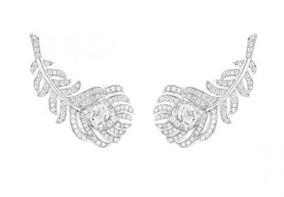 plume de paon ear clips paved with diamonds in white gold