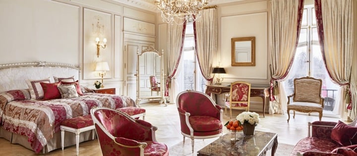 paris le meurice presidential suite landscape red bedroom