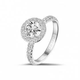 1 00 carats bague de fiancailles solitaire de type aureole en or blanc avec diamants ronds
