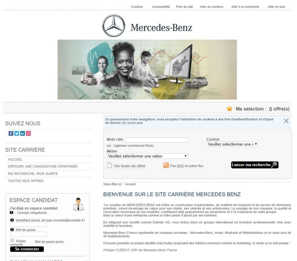 Copie d'écran du site carrière de Mercedes