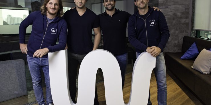 Loïc Soubeyrand, CEO de Swile avec Eduardo Haidar, Raphael Machioni et Marcelo Ramos, fondateurs de la start-up brésilienne Vee Benefícios / Photo: José Barbosa