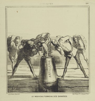 Honoré Daumier (français, 1808-1879). Le Nouveau Tonneau des Danaïdes, 3 juillet 1869. Lithographie sur papier journal, Musée de Brooklyn
