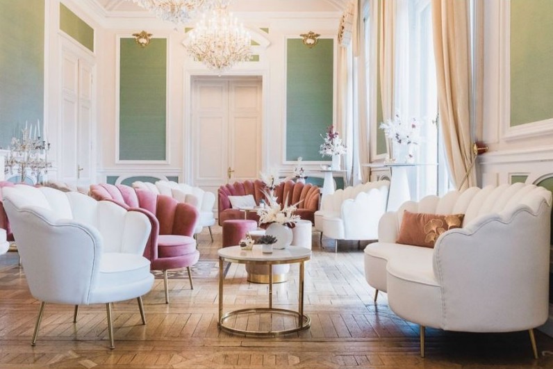 fauteuil forme coquillage rose poudre nude achat magasin paris