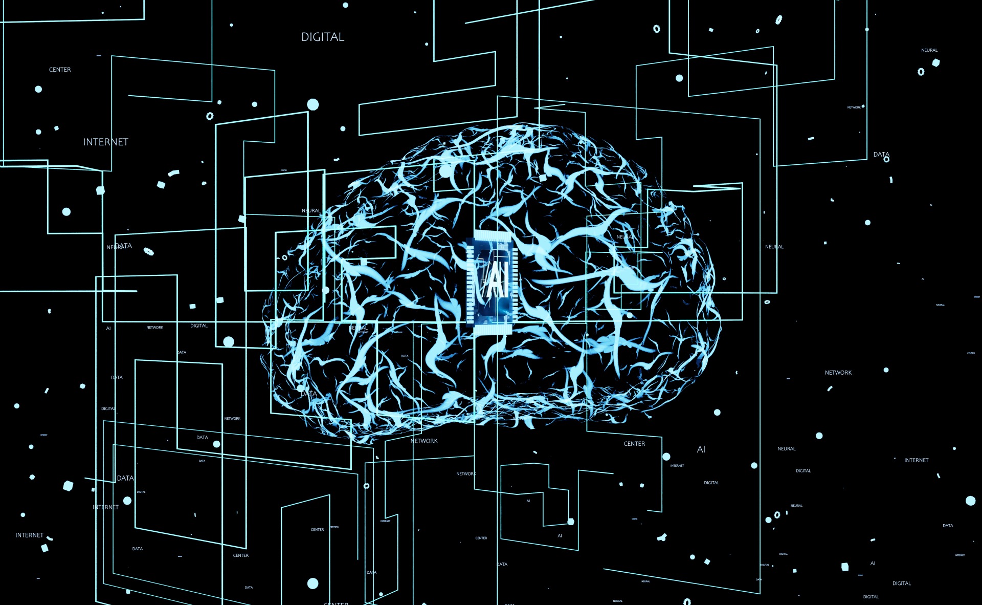 artificial intelligence system using complex language code deep learning neural network programming model solving operations using massive computational power 3d render animation